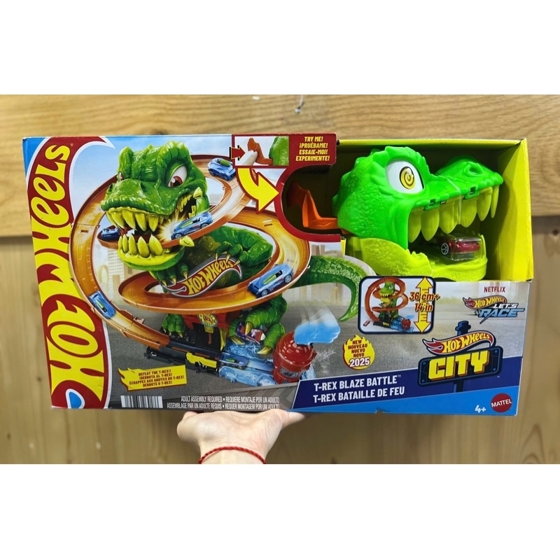 Đồ chơi đường trượt xe JBM73 Hot Wheels City T-Rex Blaze Battle Playset
