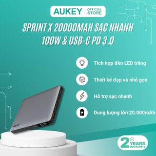  Pin dự phòng Aukey PB-Y44 Sprint X 20000mAh sạc nhanh 100W & USB C PD 3.0 – Hàng Chính Hãng 