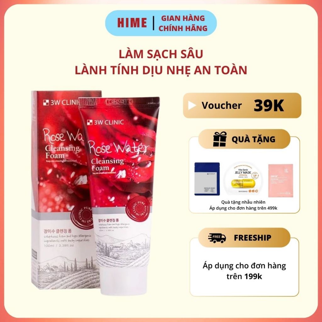 Sữa rửa mặt 3W Clinic 100ml làm sạch da, loại bỏ bụi bẩn, dưỡng sáng và giảm oxy hóa trên da