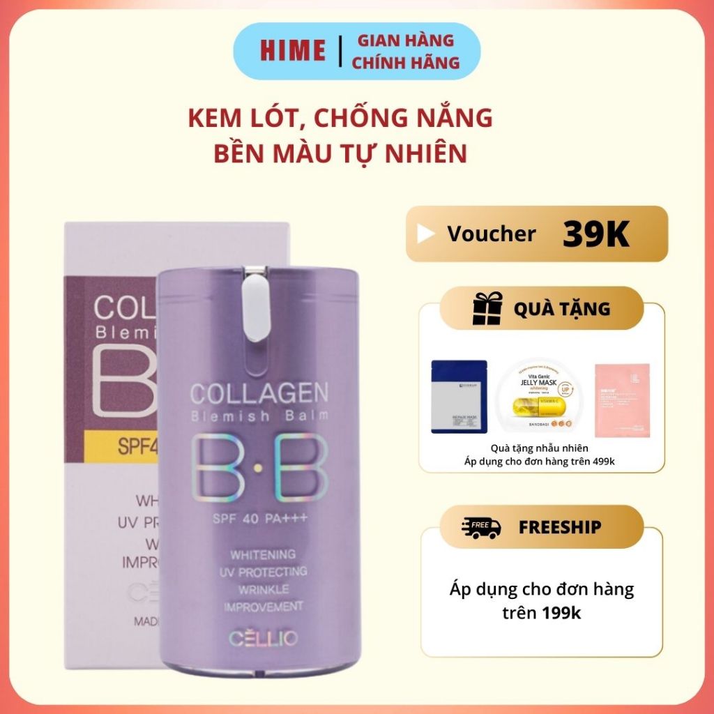 Kem nền BB Cream Collagen Cellio SPF 40 PA++ Hàn Quốc giúp da trắng sáng, chống nắng hiệu quả 40g