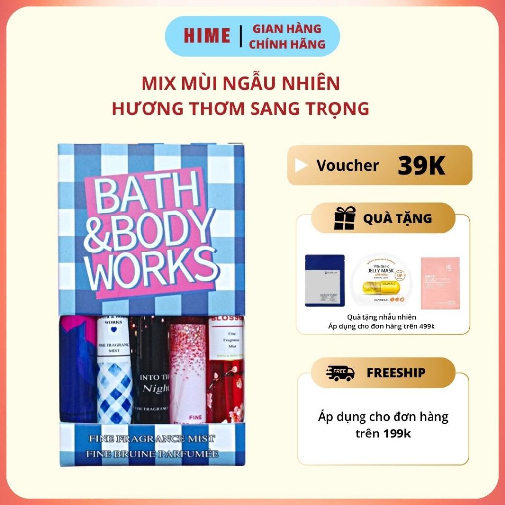 Set 5 Chai Chiết Xịt Thơm Body Mist Bath and Body Works 10ml (Fullbox ) Mix Mùi Hot Nhất Của Hãng
