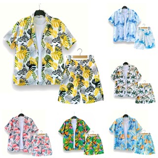 Đồ Bộ Đi Biển MyOCean Hoa Lá, Đồng Phục Nhóm Đi Biển vải Kate Thái hawaii