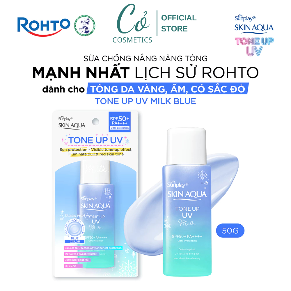 Sữa Chống Nắng Nâng Tông Cho Da Vàng, Che Khuyết Điểm Đỏ Sunplay Skin Aqua Tone Up UV Milk Blue 50G
