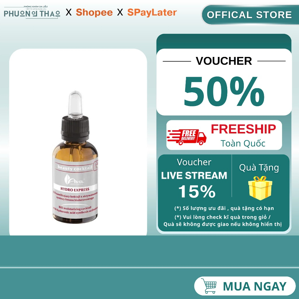 Serum Dưỡng Ẩm Phục Hồi Ava Hydro Express, Phục hồi da sau tái tạo, làm dịu, giảm kích ứng