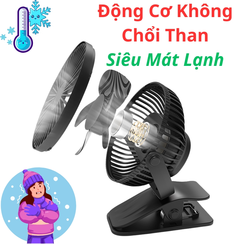 Quạt Tích Điện Mini Kẹp Bàn Văn Phòng, Đèn LED, Pin Trâu Cao Cấp – Quạt Để Bàn Tiện Dụng Sạc Type-C | BigBuy360 - bigbuy360.vn