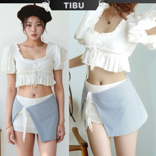  Set Áo Cổ U Tay Phồng Nhún Bèo Phối Chân Váy Khăn Buộc Eo TIBU Set Đồ Nữ Dễ Thương Xinh Xắn Đi Chơi Dạo Phố Biển B456 