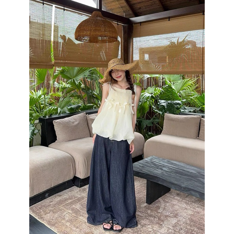 Áo 2 dây form bí đính nơ TABISHOP Áo kiểu nữ mặc hè đi chơi dễ phối đồ xinh xắn(122) | BigBuy360 - bigbuy360.vn