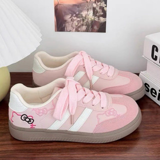 Giày thể thao nữ Hello Kitty trắng hồng da mềm đế cao 2cm Hola