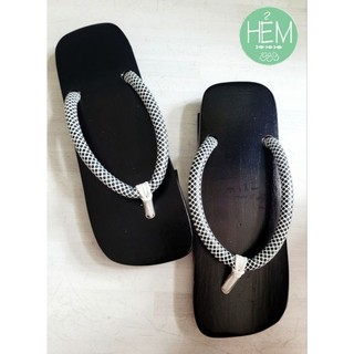 Guốc gỗ Nhật, Geta 2 phân, 4 phân quai da sọc vằn