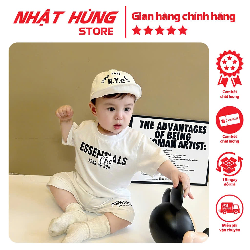 Bộ đồ thun cho bé trai hình ESENTIIAL , set quần áo trẻ em hiệu Nhật Hùng size từ 10-63kg - NH100