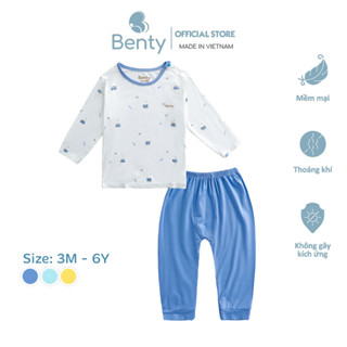 Bộ dài tay cài vai họa tiết, sọc BENTY chất vải thoáng mát, đồ bộ trẻ em cao cấp bé trai bé gái