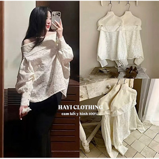 [SẴN-HOẢ TỐC] Áo Sơ Mi Dạng Ren Trễ Vai Tay Bồng Dáng Rộng Sang Chảnh có BigSize