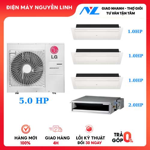 Combo Máy Lạnh Multi LG Inverter 5.0HP | 3 Dàn Lạnh Âm Trần 1 Hướng + 1 Dàn Giấu Trần 2.0HP