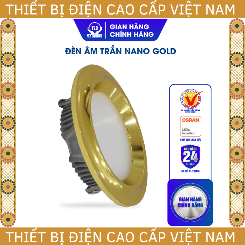 (TLC) Đèn Led Âm Trần Mặt Vàng, Mặt Cong Nano Gold TLC Lighting, mặt màu vàng sang trọng, bảo hành 2