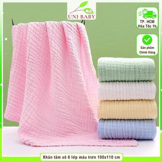  Khăn tắm cho bé sơ sinh vải xô 5 lớp màu trơn Jubon mềm mại dùng quấn bé làm khăn choàng Uni Baby 