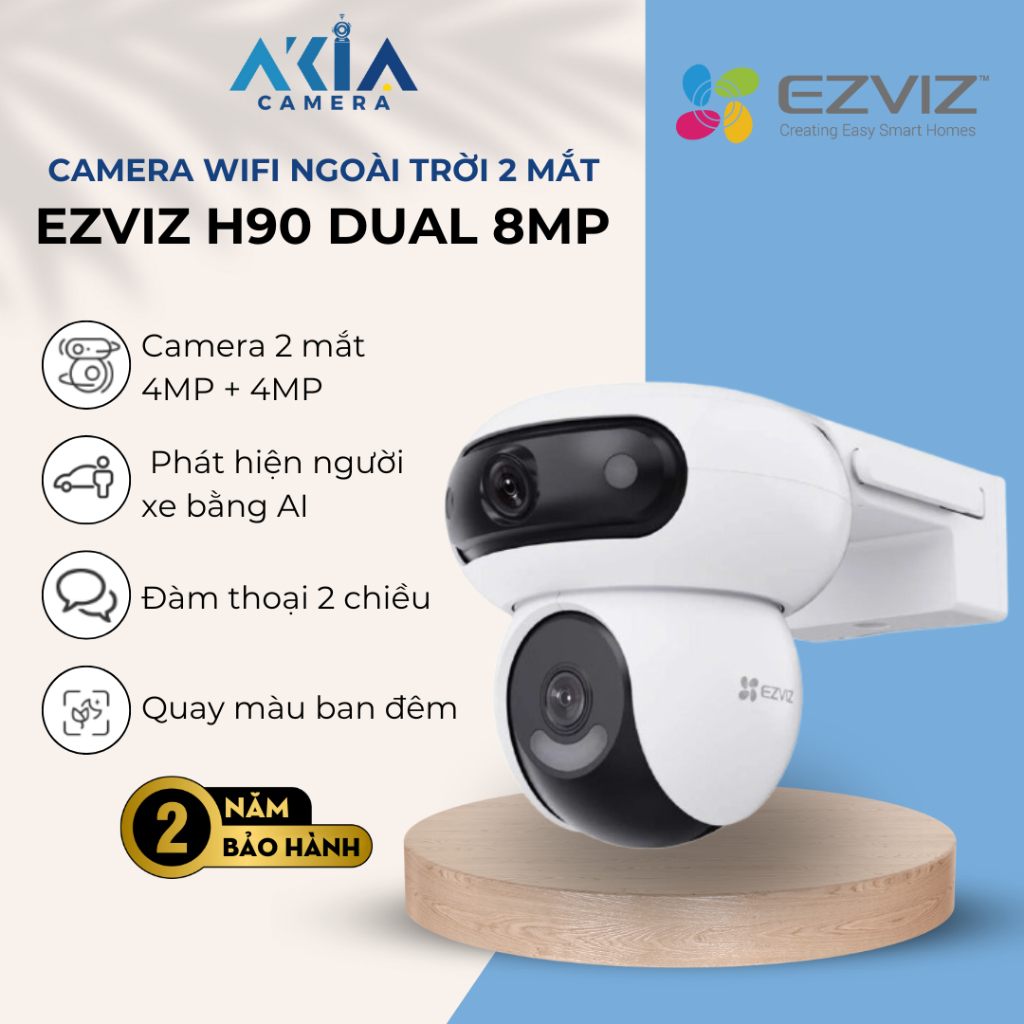 Camera Wifi 2 mắt EZVIZ H90 Dual 2K (4MP+4MP) ngoài trời - Xoay 360 Độ - Đàm thoại 2 chiều - Có màu 