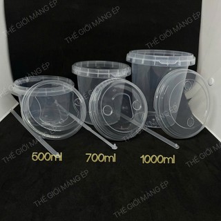  Xô nhựa đựng trà sữa   Xô Đựng thực phẩm 3 size 500ml 700ml và 1000ml loại siêu dày   Bao Gồm Nắp 