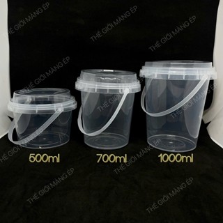  SET 50 cái xô nhựa đựng trà sữa   Xô Đựng thực phẩm 3 size 500ml 700ml và 1000ml loại siêu dày 