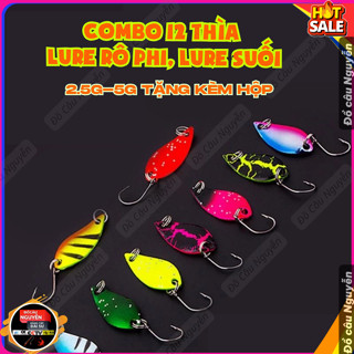 Hộp 12 mồi thìa lượn câu lure cá rô phi, mồi lure cá suối trọng lượng 2.5g và 5g