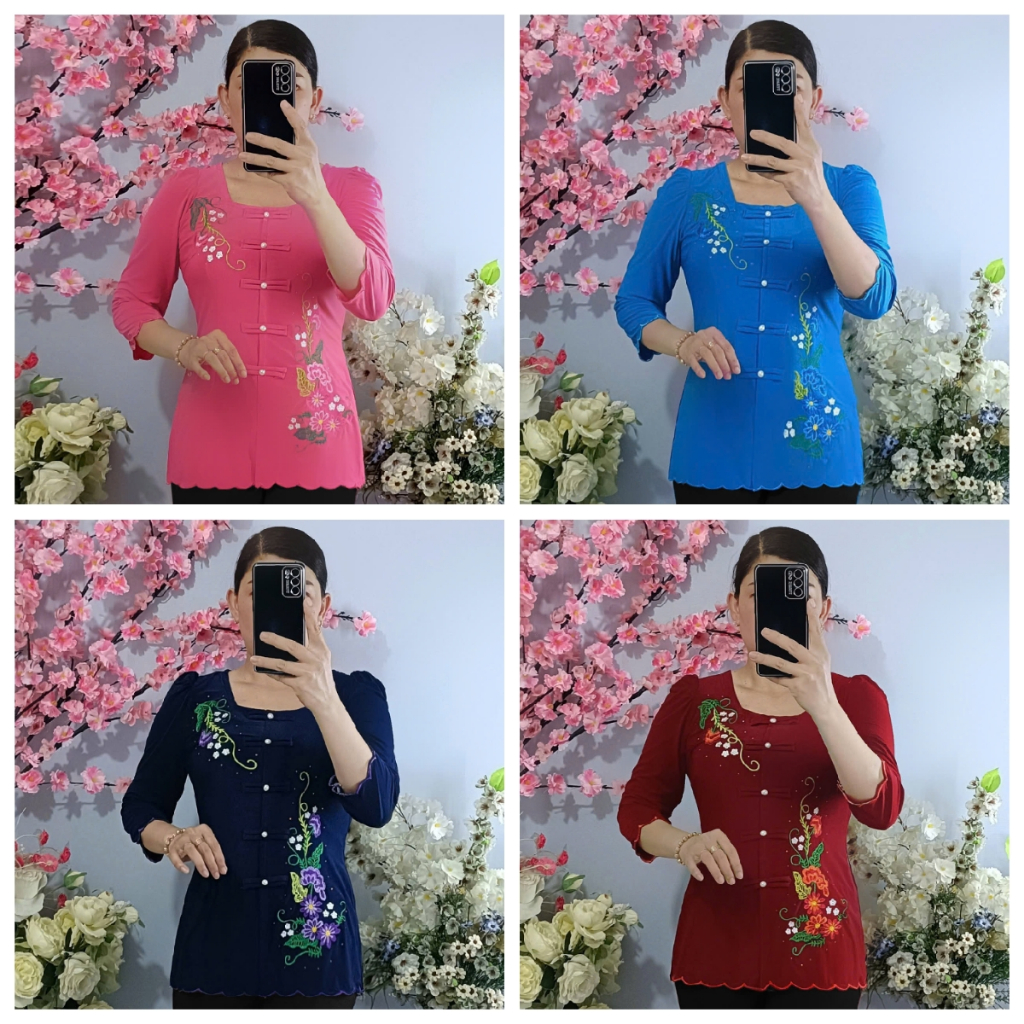 Áo Lẻ_Bà Ba Cổ Vuông Tay Lỡ Thêu Hoa Rô Đê -- Không Quần