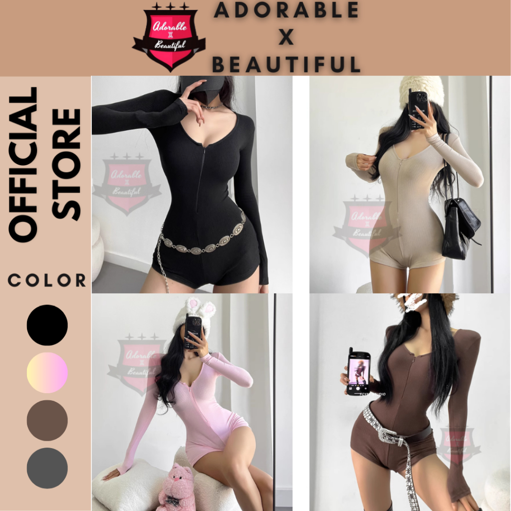   Ảnh thật  B6.4 Jumpsuit Dài Tay Cao Cấp Hàng Nhập Áo Bodysuit Nữ Thun Cao Cấp Dây Kéo Ôm Body  AdorablexBeautiful  