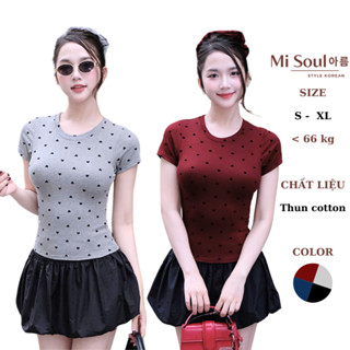 Áo Thun Cotton Nữ Mịn Mát Cộc Tay MiSoul Hoa Tiết Trái Tim, Áo Cổ Tròn BigSize 421