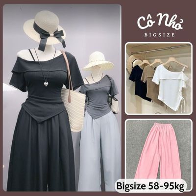 Set Đồ Bigsize Nữ Áo Thun Kiểu Kèm Quần Lụa Suông Thanh Lịch Cho Nàng Chubby SET980