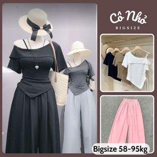 Set Đồ Bigsize Nữ Áo Thun Kiểu Kèm Quần Lụa Suông Thanh Lịch Cho Nàng Chubby SET980