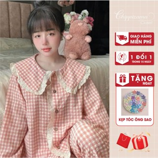 Bộ Đồ Ngủ Bèo Ren Kẻ Dài | chippizama_closet Style Xinh Xắn  Tiểu Thư Hồng