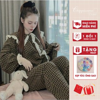 Bộ Đồ Ngủ Bèo Ren Kẻ Dài | chippizama_closet Style Xinh Xắn  Tiểu Thư Nâu