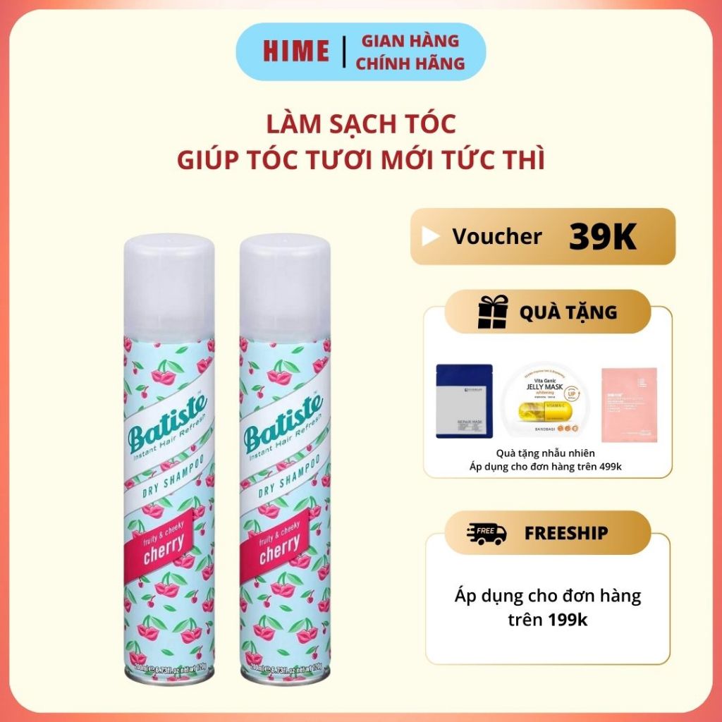 Dầu Gội Khô Batiste Hương Cherry 200ml Hết Ngứa, Hết Bết Dính Tóc Bồng Bềnh Tức Thì