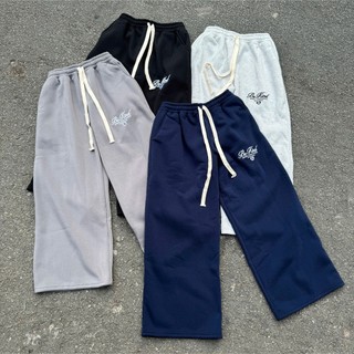  Quần dài ống rộng nỉ Bông thêu chữ BEKIND  cotton ống rộng Nam nữ lưng chun dáng suông FAFIC STUDIO 