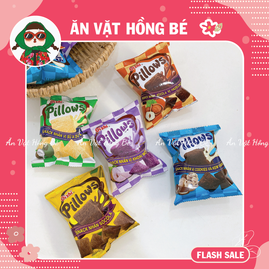 [5 GÓI] Snack Pillows Oishi Nhân Sữa Dừa - Socola - Kem Vani (Gói 14G)