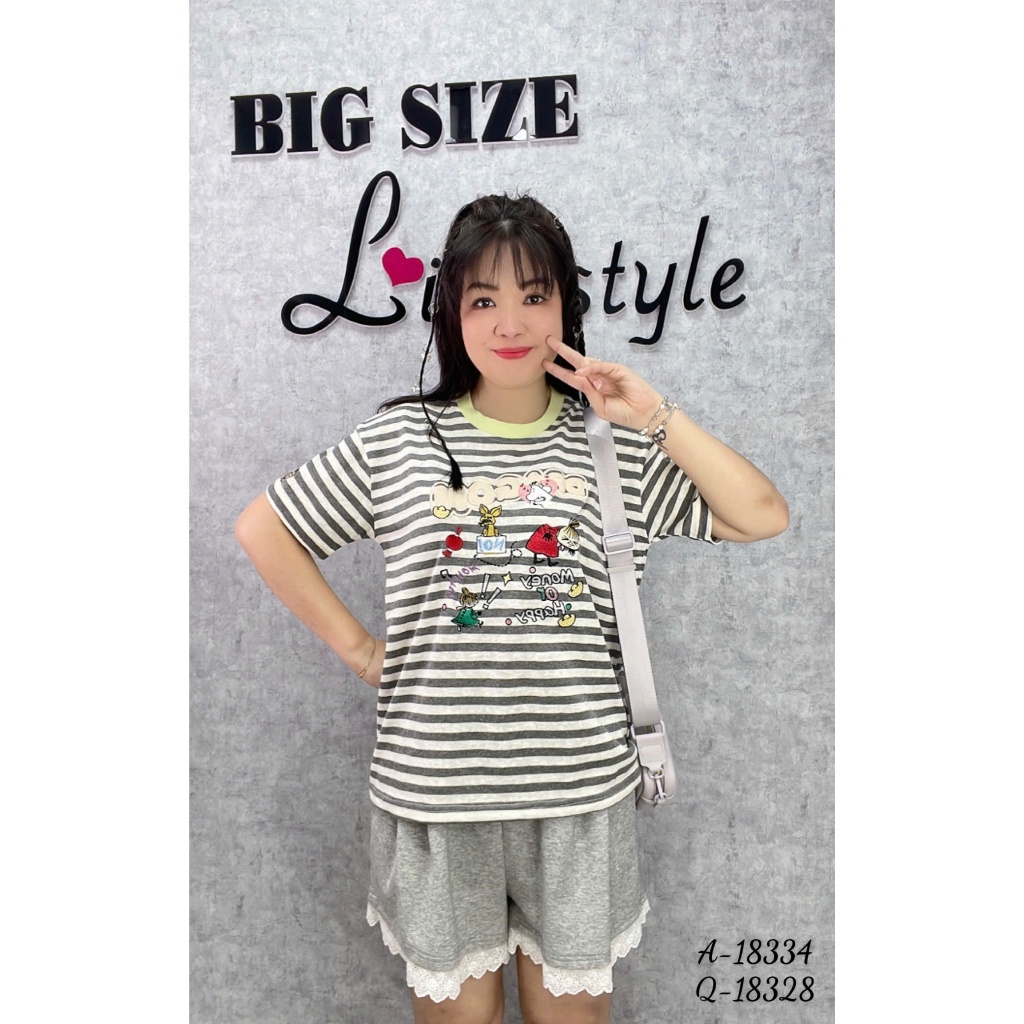 SALE - Áo thun BIGSIZE Quảng Châu OVS thun sọc hình thêu Happy - 18334