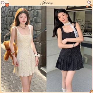  Váy 2 dây bản to dáng xoè ngắn hoạ tiết chấm bi xinh tiểu thư chất linen mặc đi biển đi du lịch 