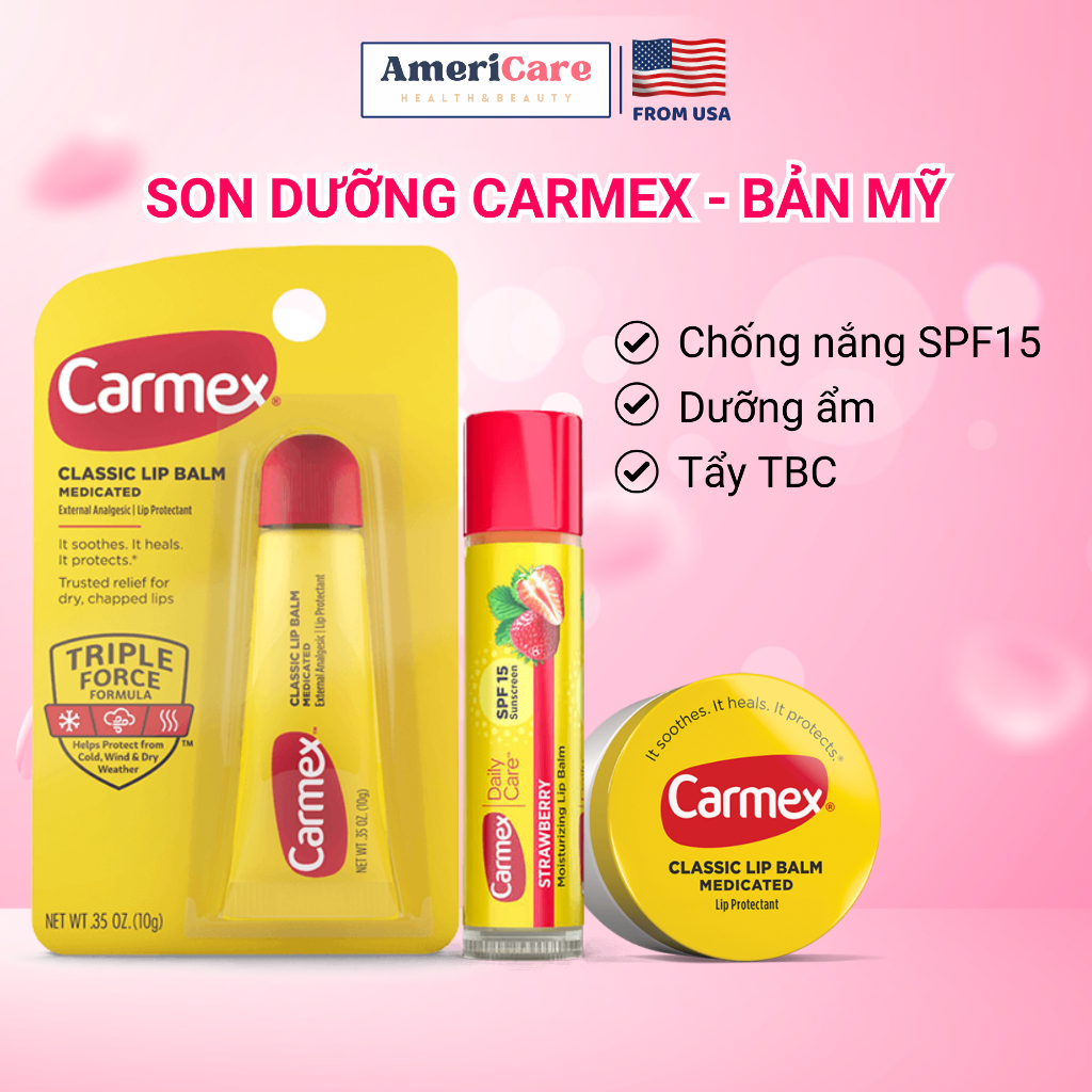 Son Dưỡng Carmex BẢN MỸ, Son Dưỡng Chống Nắng SPF 15, Carmex Lip Balm Tuýp Thỏi