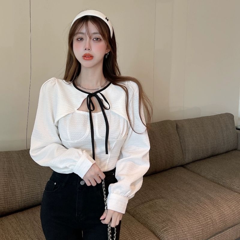 Áo kiểu croptop kiểu cột nơ xinh xắn