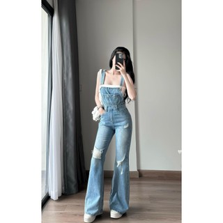  Yếm quần jean dài ống loe rộng hàng đẹp phong cách Ulzzang QCCC có bigsize hottrend dễ phối đồ 