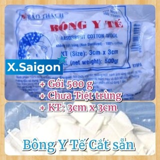 Bông Gòn viên cắt sẵn 3cm x 3cm. Hiệu Bảo Thạch . Gói 500 g.