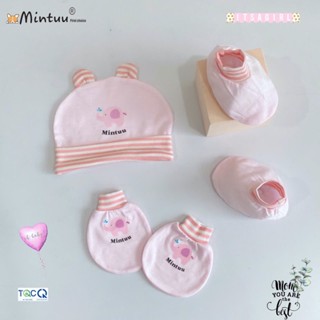 Set mũ sơ sinh - bao tay chân Newborn cho bé sơ sinh dưới 3,5 kg, bé thiếu tháng vải viscose rayon, hiệu MINTUU  9071