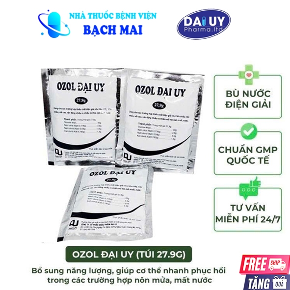 10 gói Ozol Đại Uy - Bù Muối Điện Giải Oresol Trắng 27.9g, Nước Orezol Pha 1 Lít, Chuẩn GMP Quốc Tế