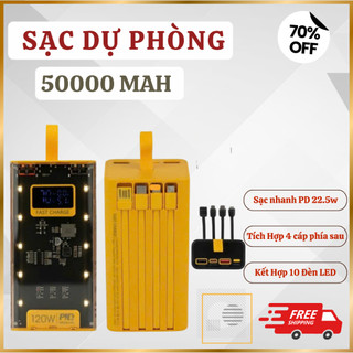 Sạc 50.000mah Sạc Nhanh PD22.5W Tích Hợp 4 Dây Sạc - Đèn Led Chiếu Sáng