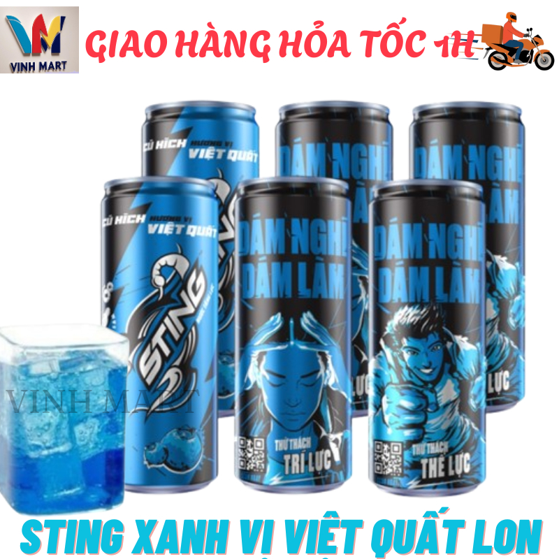 Nước tăng lực Sting Xanh hương việt quất Lốc 6 Lon