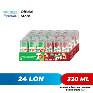 Thùng 24 Lon Nước Ngọt Có Gaz Mix 7Up & Mirinda Xá Xị (320ml/lon)