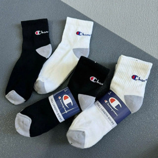 Tất Vớ Thể Thao Champion,  Cổ Trung Dày Dặn Có Đệm Lót Xù Thấm Hút Mồ Hôi Chống Trơn Trượt Cotton Co GIÃN UNISEX