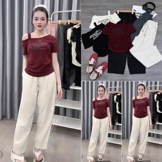 [ASIAN- QUẦN BAGGY] Sét áo cộc tay chất thun+ quần baggy chất thô kaki. Đủ size SMLXL