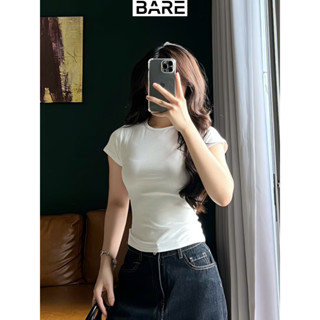 BARE_Áo ôm body cổ tròn basic vải thun zip lụa thắt eo, Áo thun nữ babytee tay ngắn dễ thương _AT037