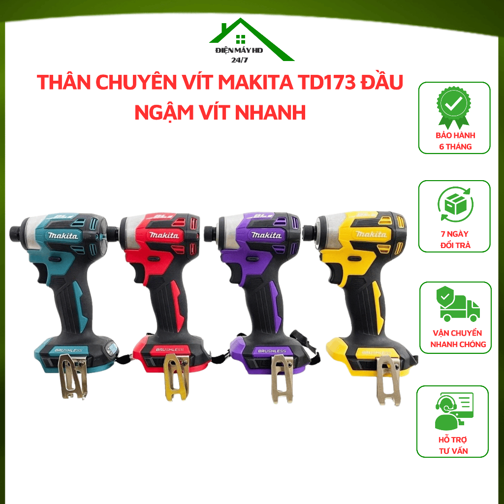 Thân Chuyên Vít MAKITA TD173 Đầu Ngậm Vít Nhanh Không Chổi Than Chân Pin Phổ Thông