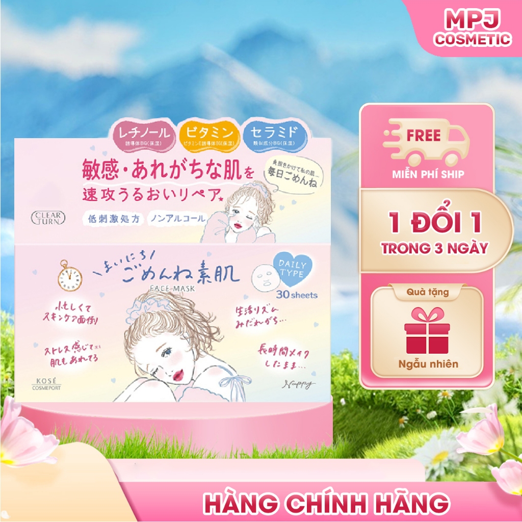 Mặt Nạ Cấp Ẩm Gomenne Dưỡng Trắng Mịn Da Clear Turn Gomenne Face Mask (Hộp 30 Miếng)