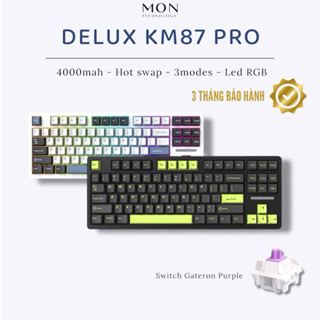 [Sẵn Hàng] Bàn phím cơ Delux Km87 Pro 3 Modes | Mạch Xuôi | Led RGB | Pin 4000mh